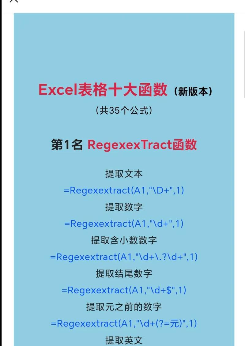 Excel必备常用函数，助力高效数据处理（提升工作效率，掌握Excel函数精髓）